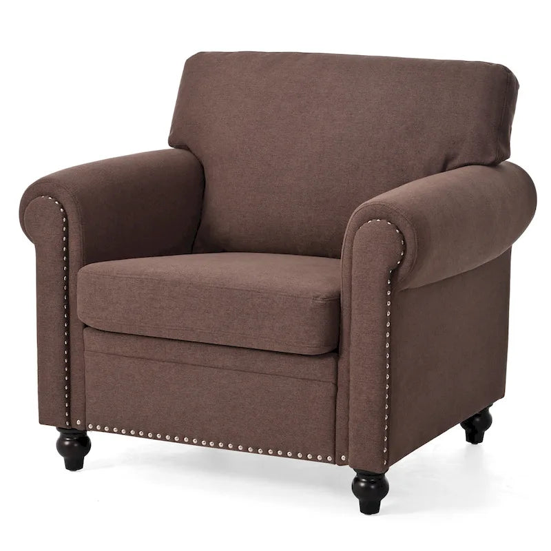 Brown Modern 37.4  Upholstered Accent Chair with Solid Wood Frame and Nailheads for Living Room
