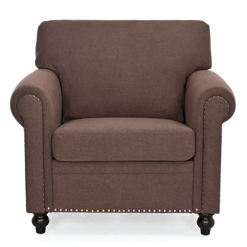 Brown Modern 37.4  Upholstered Accent Chair with Solid Wood Frame and Nailheads for Living Room