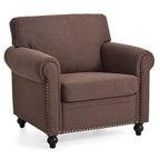 Brown Modern 37.4  Upholstered Accent Chair with Solid Wood Frame and Nailheads for Living Room