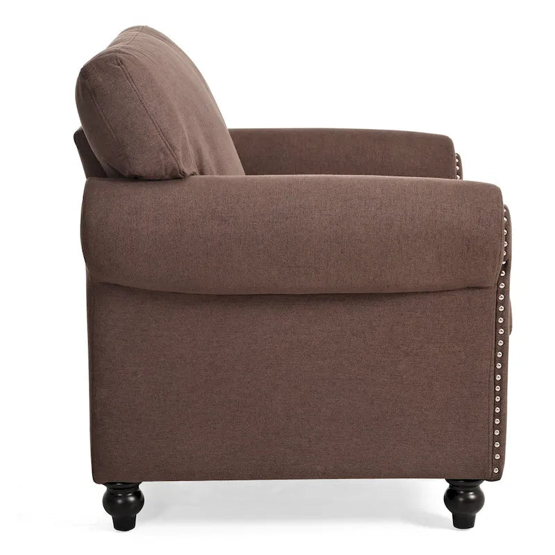 Brown Modern 37.4  Upholstered Accent Chair with Solid Wood Frame and Nailheads for Living Room