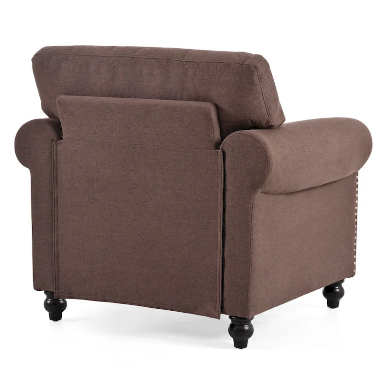 Brown Modern 37.4  Upholstered Accent Chair with Solid Wood Frame and Nailheads for Living Room