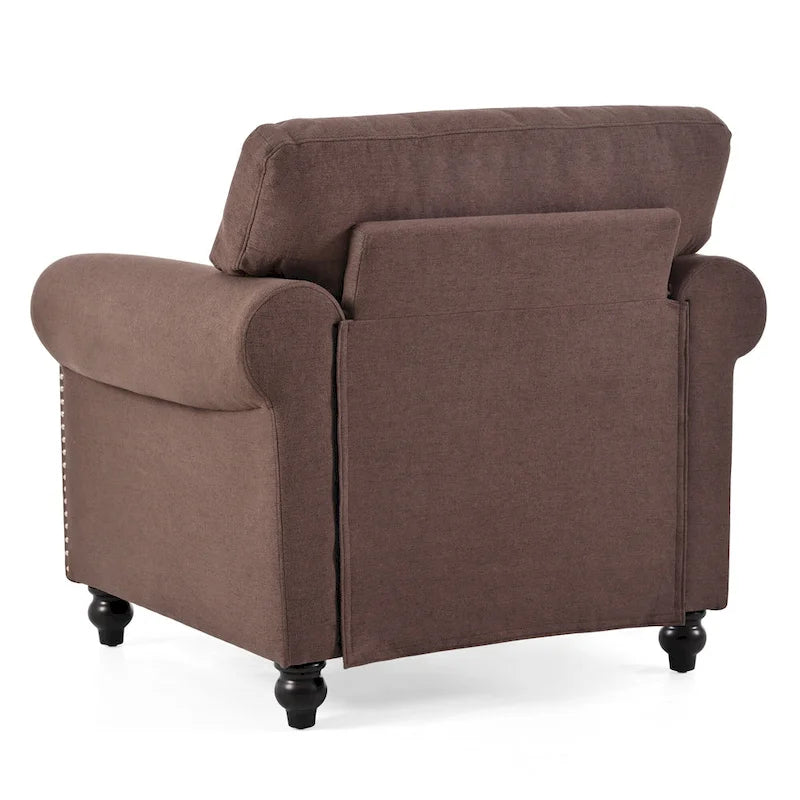 Brown Modern 37.4  Upholstered Accent Chair with Solid Wood Frame and Nailheads for Living Room