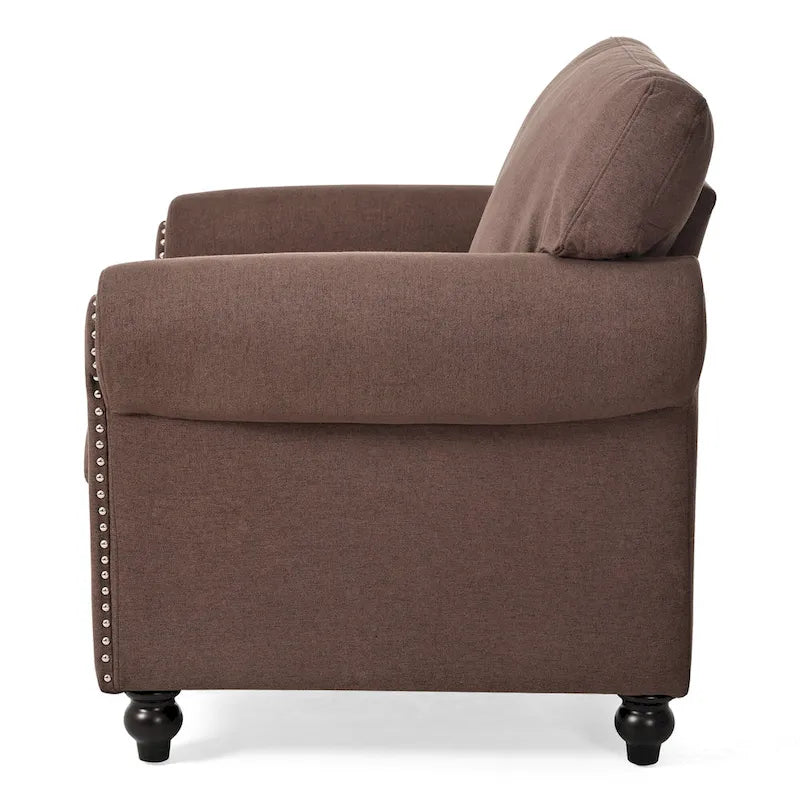 Brown Modern 37.4  Upholstered Accent Chair with Solid Wood Frame and Nailheads for Living Room