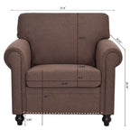 Brown Modern 37.4  Upholstered Accent Chair with Solid Wood Frame and Nailheads for Living Room