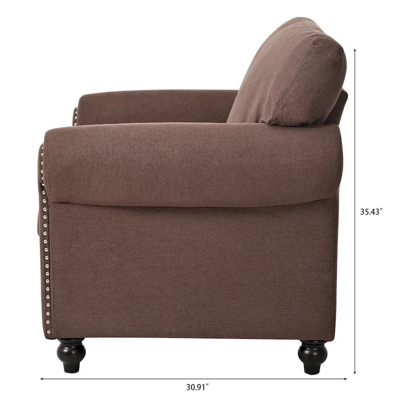 Brown Modern 37.4  Upholstered Accent Chair with Solid Wood Frame and Nailheads for Living Room