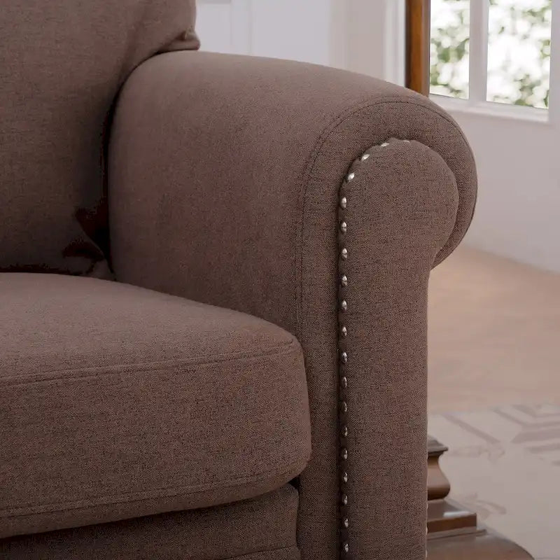 Brown Modern 37.4  Upholstered Accent Chair with Solid Wood Frame and Nailheads for Living Room