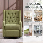 Olive Green Linen 360 Swivel Glider Rocker Manual Recliner with Button-tufted Backrest and Footrest for Living Room, Bedroom