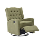 Olive Green Linen 360 Swivel Glider Rocker Manual Recliner with Button-tufted Backrest and Footrest for Living Room, Bedroom