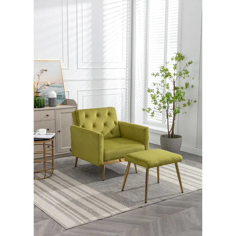 Olive Green 32.28  Tufted Accent Chair with Ottoman