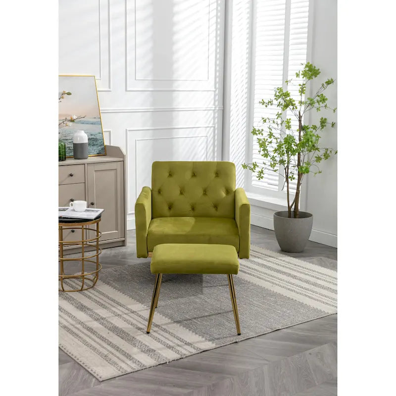 Olive Green 32.28  Tufted Accent Chair with Ottoman