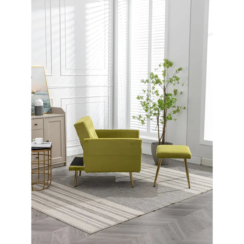Olive Green 32.28  Tufted Accent Chair with Ottoman