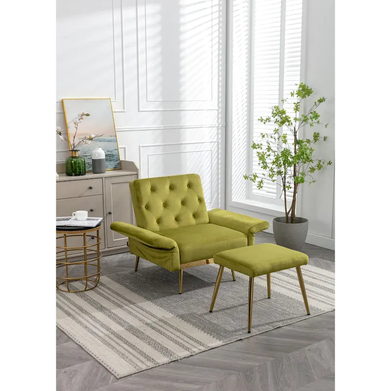Olive Green 32.28  Tufted Accent Chair with Ottoman