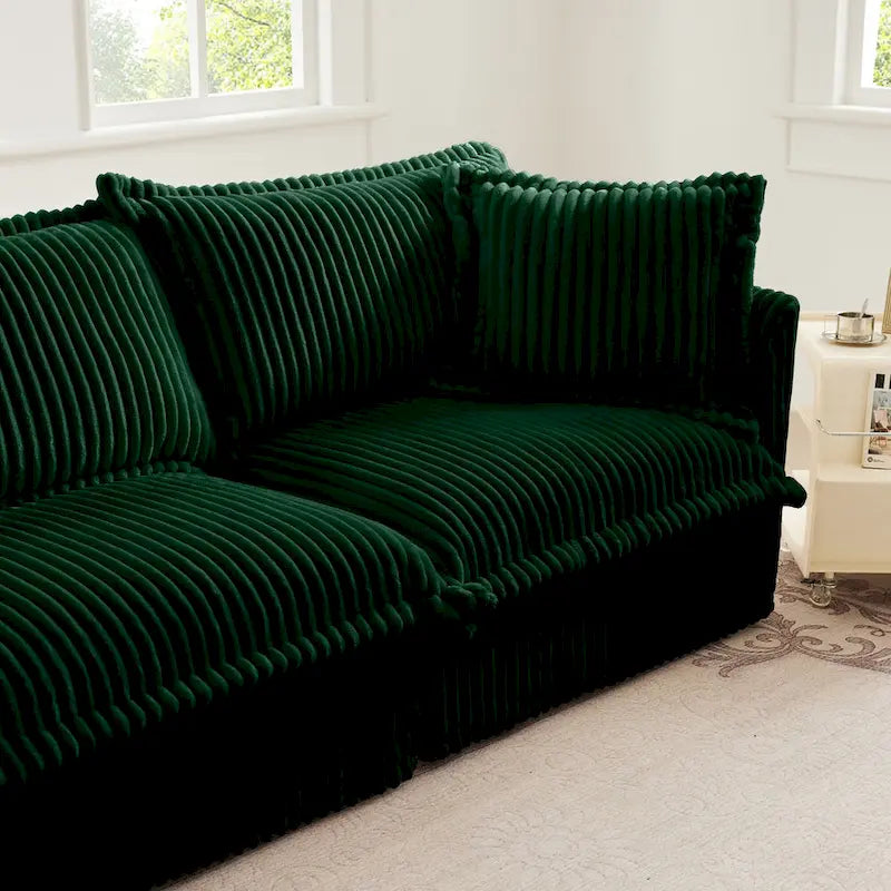 Corduroy Slipcovered 3-Seater Armless Sectional Sofa with Reversible Ottoman, Free Combination Design, and Removable Covers