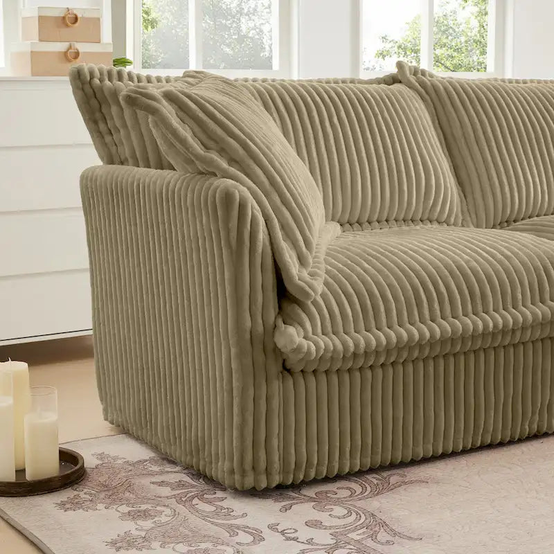 Corduroy Slipcovered 3-Seater Armless Sectional Sofa with Reversible Ottoman, Free Combination Design, and Removable Covers