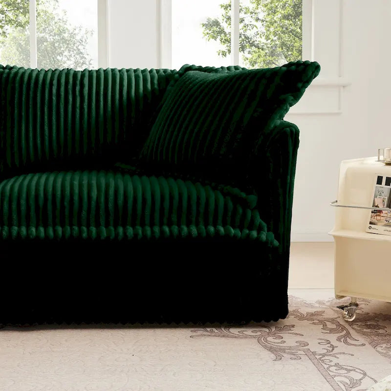 Corduroy Slipcovered L-Shaped Sectional Sofa with Deep Seats, 4-Seater Couch with Supple Armrests and 2 Big Pillows