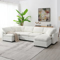 Beige 130  Chenille Cloud U-Shaped Sleeper Sectional Sofa, 6-Piece Modular Design