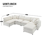 Beige 130  Chenille Cloud U-Shaped Sleeper Sectional Sofa, 6-Piece Modular Design
