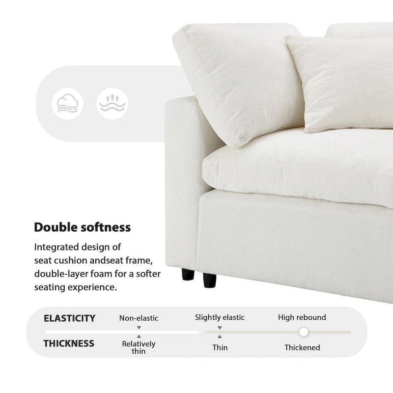 Beige 130  Chenille Cloud U-Shaped Sleeper Sectional Sofa, 6-Piece Modular Design