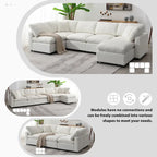 Beige 130  Chenille Cloud U-Shaped Sleeper Sectional Sofa, 6-Piece Modular Design