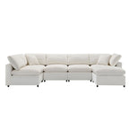 Beige 130  Chenille Cloud U-Shaped Sleeper Sectional Sofa, 6-Piece Modular Design