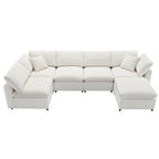 Beige 130  Chenille Cloud U-Shaped Sleeper Sectional Sofa, 6-Piece Modular Design