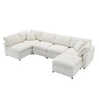 Beige 130  Chenille Cloud U-Shaped Sleeper Sectional Sofa, 6-Piece Modular Design