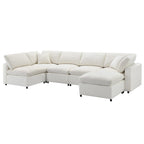 Beige 130  Chenille Cloud U-Shaped Sleeper Sectional Sofa, 6-Piece Modular Design