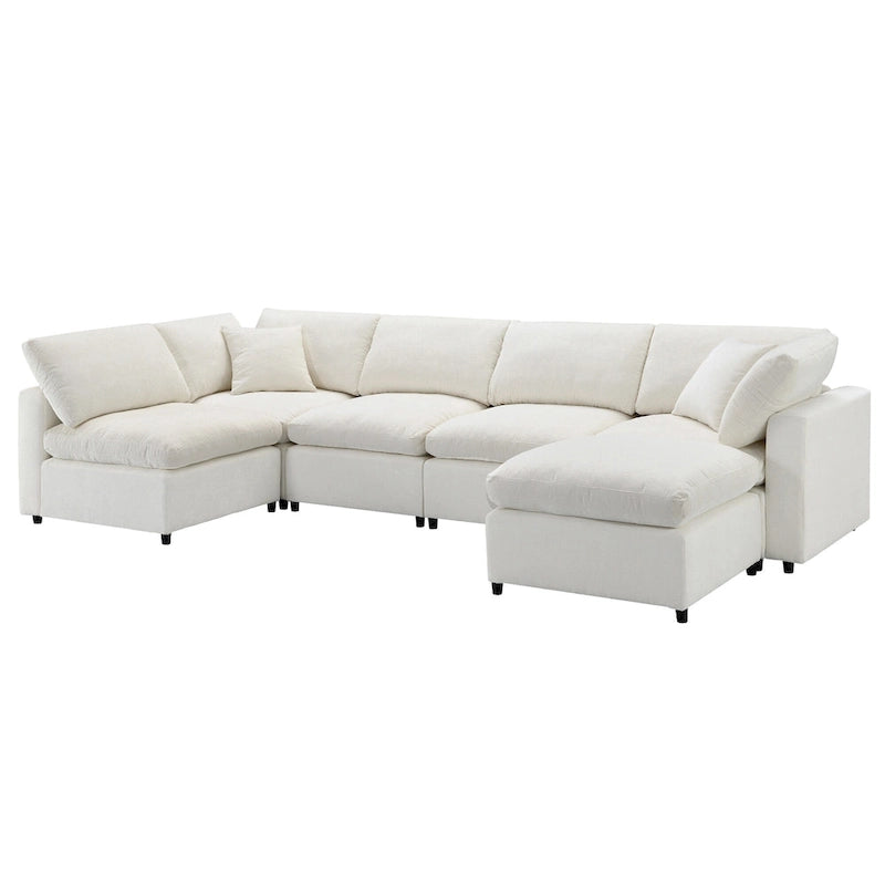 Beige 130  Chenille Cloud U-Shaped Sleeper Sectional Sofa, 6-Piece Modular Design