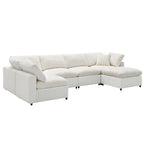 Beige 130  Chenille Cloud U-Shaped Sleeper Sectional Sofa, 6-Piece Modular Design