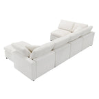 Beige 130  Chenille Cloud U-Shaped Sleeper Sectional Sofa, 6-Piece Modular Design
