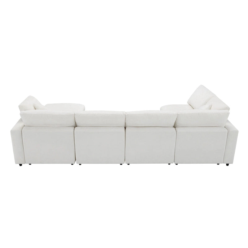 Beige 130  Chenille Cloud U-Shaped Sleeper Sectional Sofa, 6-Piece Modular Design