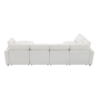 Beige 130  Chenille Cloud U-Shaped Sleeper Sectional Sofa, 6-Piece Modular Design