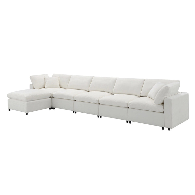 Beige 130  Chenille Cloud U-Shaped Sleeper Sectional Sofa, 6-Piece Modular Design