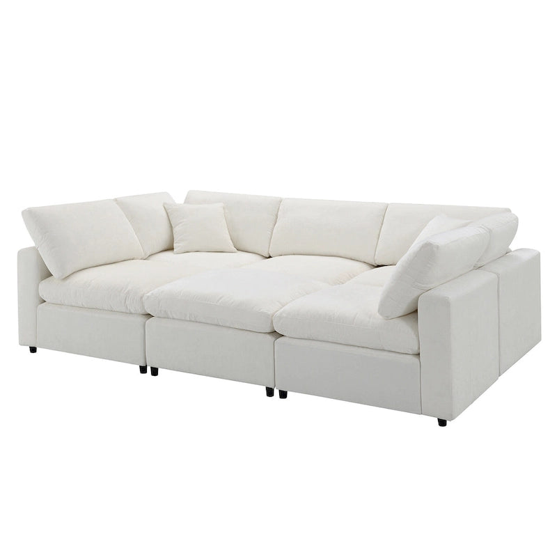 Beige 130  Chenille Cloud U-Shaped Sleeper Sectional Sofa, 6-Piece Modular Design