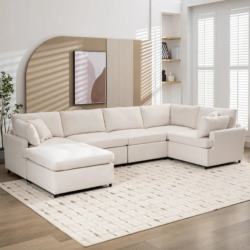 100.4  Spacious U-Shape 6 Seater Sectional Sofa with Removable Ottomans and Pillow, Flexible Configuration
