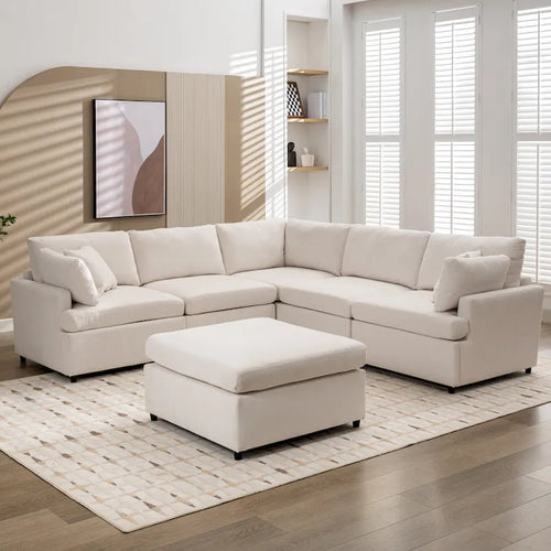 100.4  Spacious U-Shape 6 Seater Sectional Sofa with Removable Ottomans and Pillow, Flexible Configuration