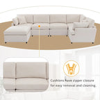 100.4  Spacious U-Shape 6 Seater Sectional Sofa with Removable Ottomans and Pillow, Flexible Configuration