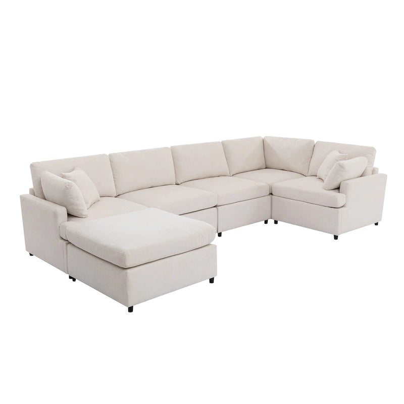 100.4  Spacious U-Shape 6 Seater Sectional Sofa with Removable Ottomans and Pillow, Flexible Configuration