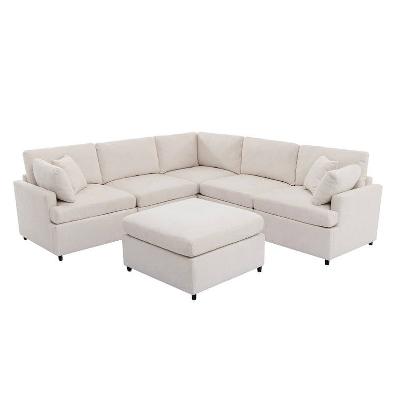 100.4  Spacious U-Shape 6 Seater Sectional Sofa with Removable Ottomans and Pillow, Flexible Configuration
