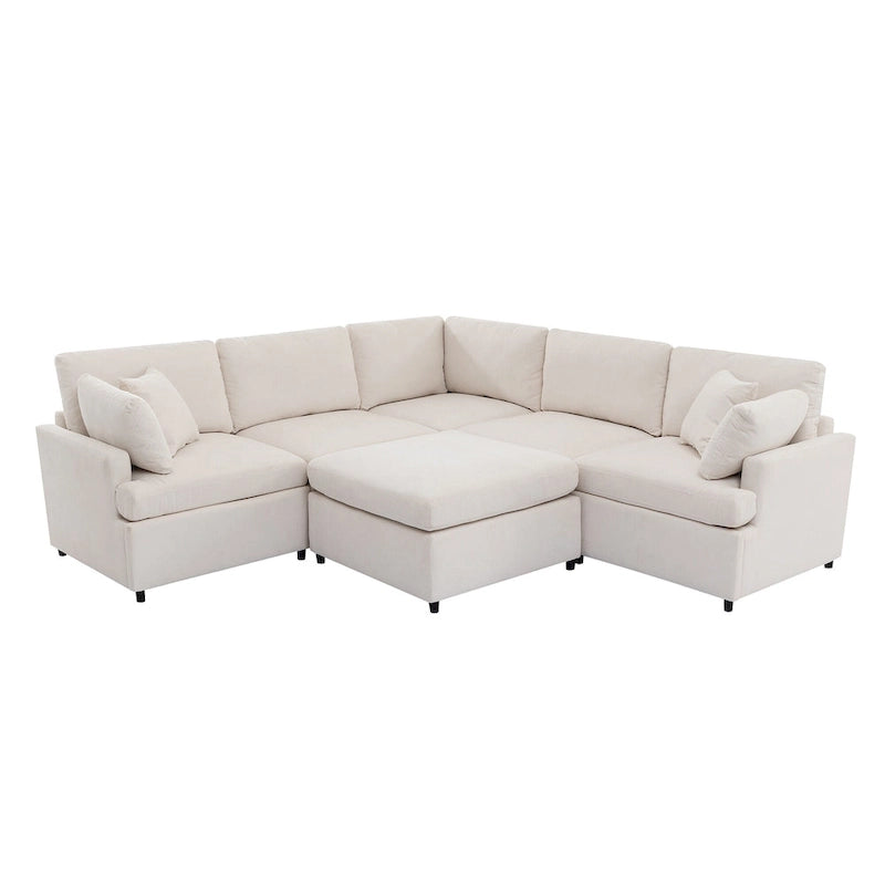 100.4  Spacious U-Shape 6 Seater Sectional Sofa with Removable Ottomans and Pillow, Flexible Configuration