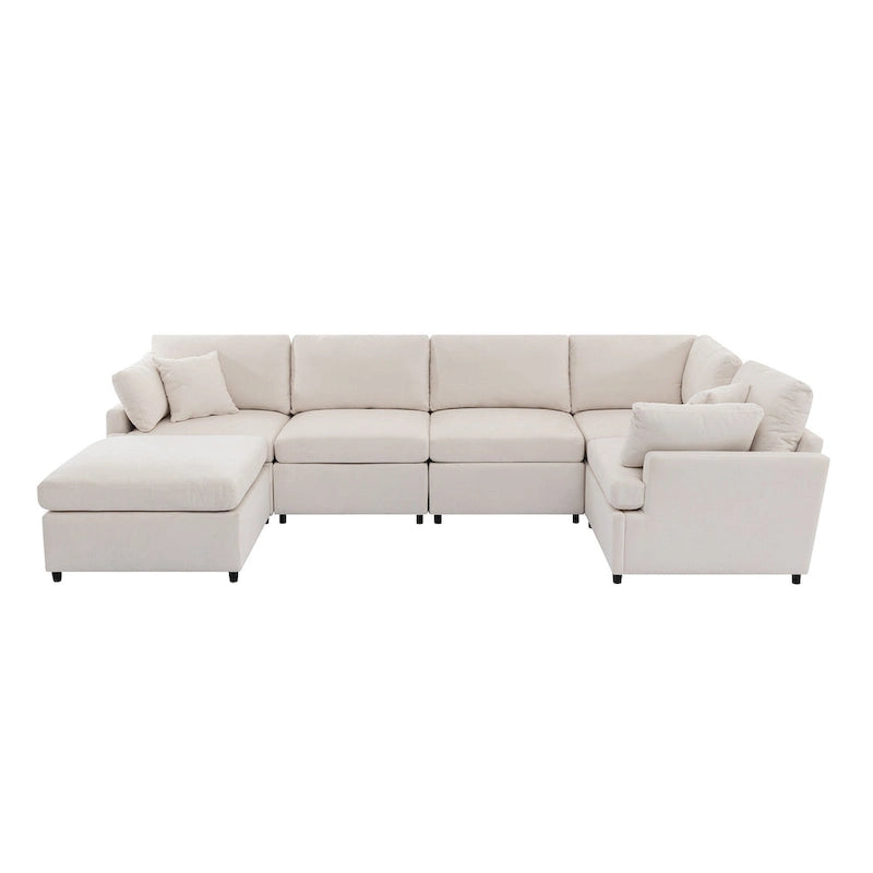 100.4  Spacious U-Shape 6 Seater Sectional Sofa with Removable Ottomans and Pillow, Flexible Configuration