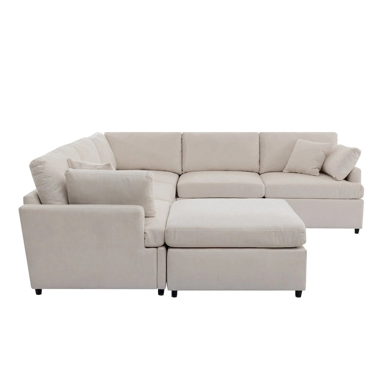 100.4  Spacious U-Shape 6 Seater Sectional Sofa with Removable Ottomans and Pillow, Flexible Configuration