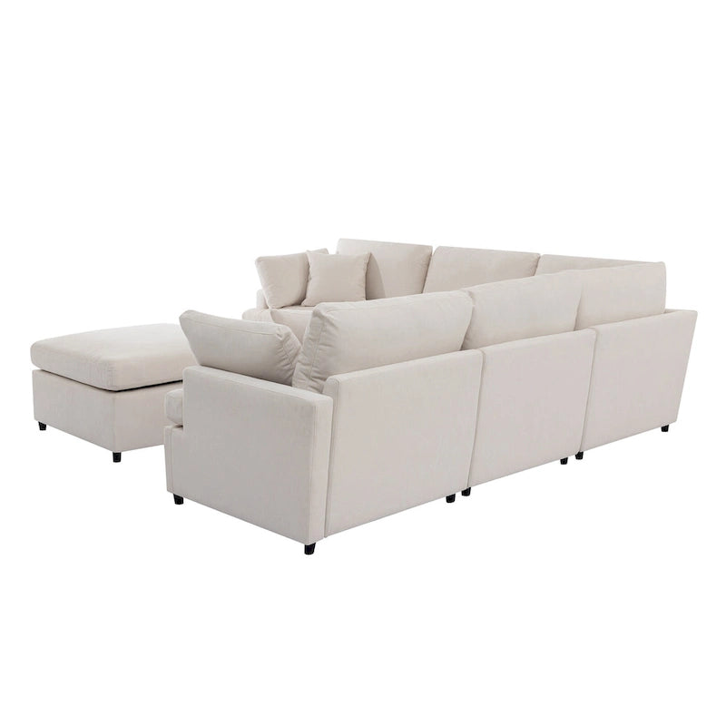 100.4  Spacious U-Shape 6 Seater Sectional Sofa with Removable Ottomans and Pillow, Flexible Configuration