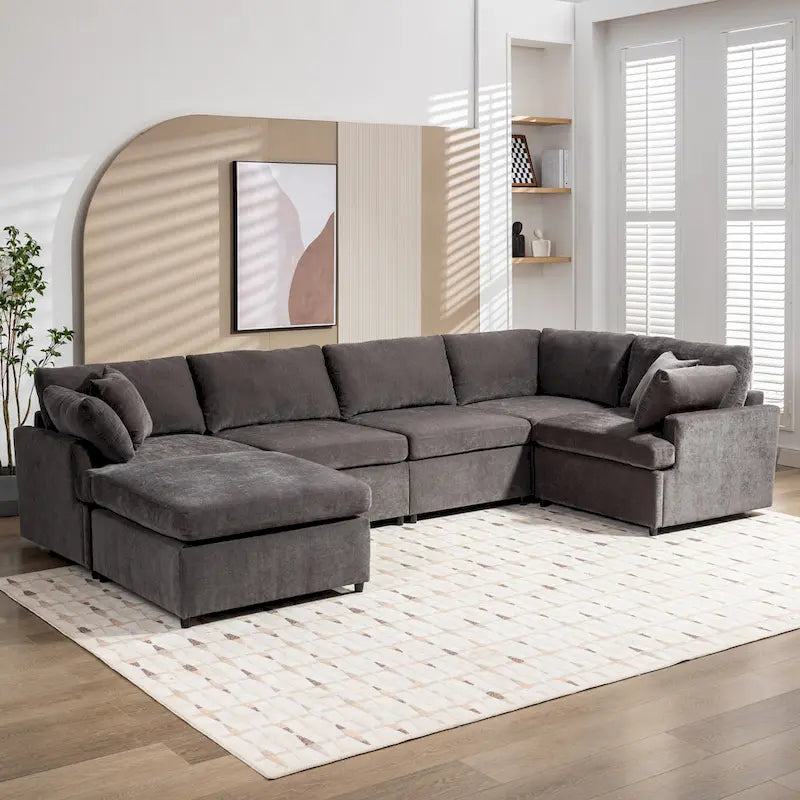 100.4  Spacious U-Shape 6 Seater Sectional Sofa with Removable Ottomans and Pillow, Flexible Configuration