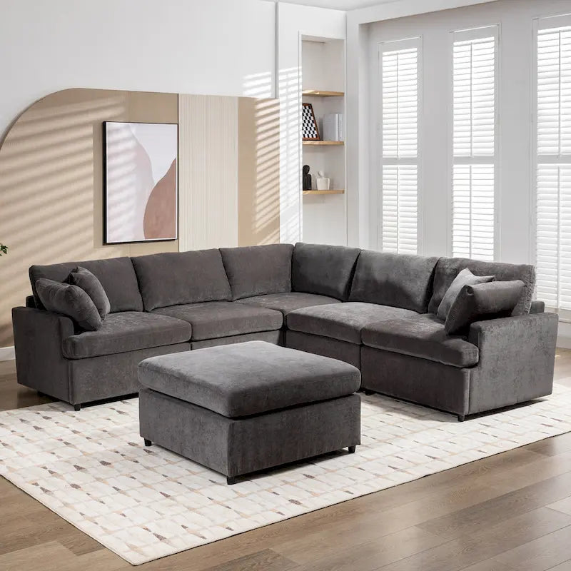 100.4  Spacious U-Shape 6 Seater Sectional Sofa with Removable Ottomans and Pillow, Flexible Configuration