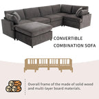 100.4  Spacious U-Shape 6 Seater Sectional Sofa with Removable Ottomans and Pillow, Flexible Configuration