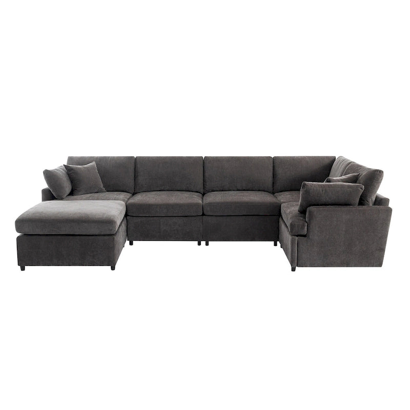 100.4  Spacious U-Shape 6 Seater Sectional Sofa with Removable Ottomans and Pillow, Flexible Configuration