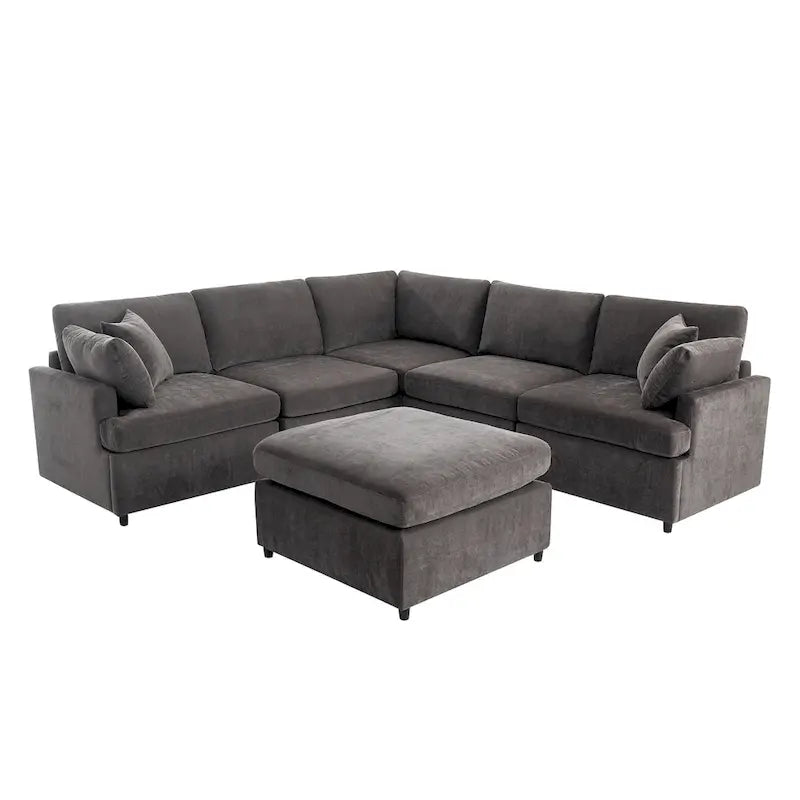 100.4  Spacious U-Shape 6 Seater Sectional Sofa with Removable Ottomans and Pillow, Flexible Configuration