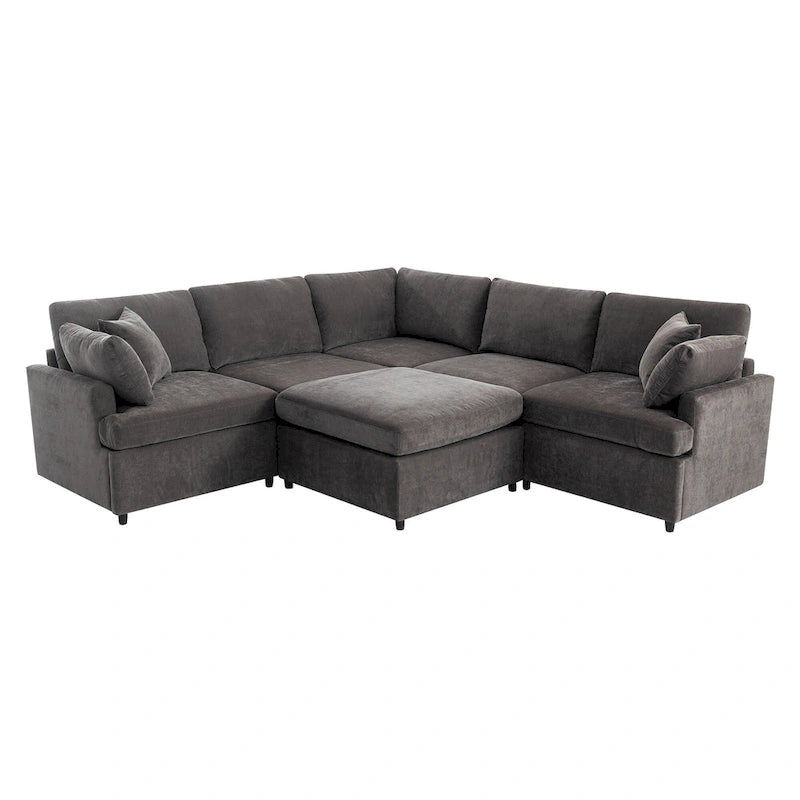 100.4  Spacious U-Shape 6 Seater Sectional Sofa with Removable Ottomans and Pillow, Flexible Configuration
