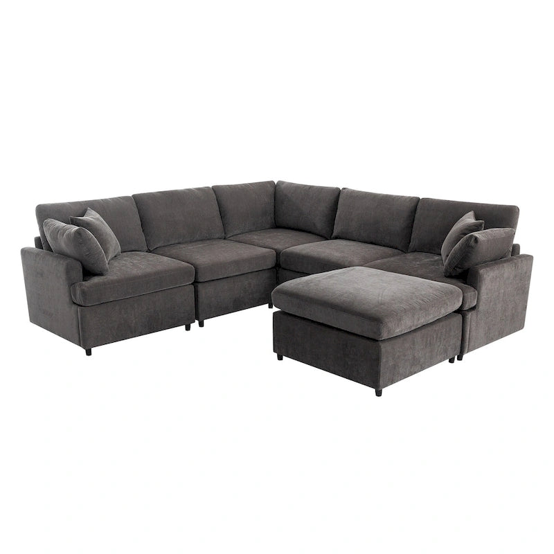 100.4  Spacious U-Shape 6 Seater Sectional Sofa with Removable Ottomans and Pillow, Flexible Configuration